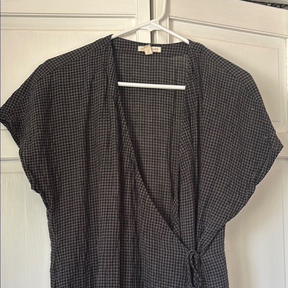 Eileen Fisher Black Checkered Midi Dress
